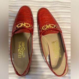 Salvatore Ferragamo slingback red leather shoes